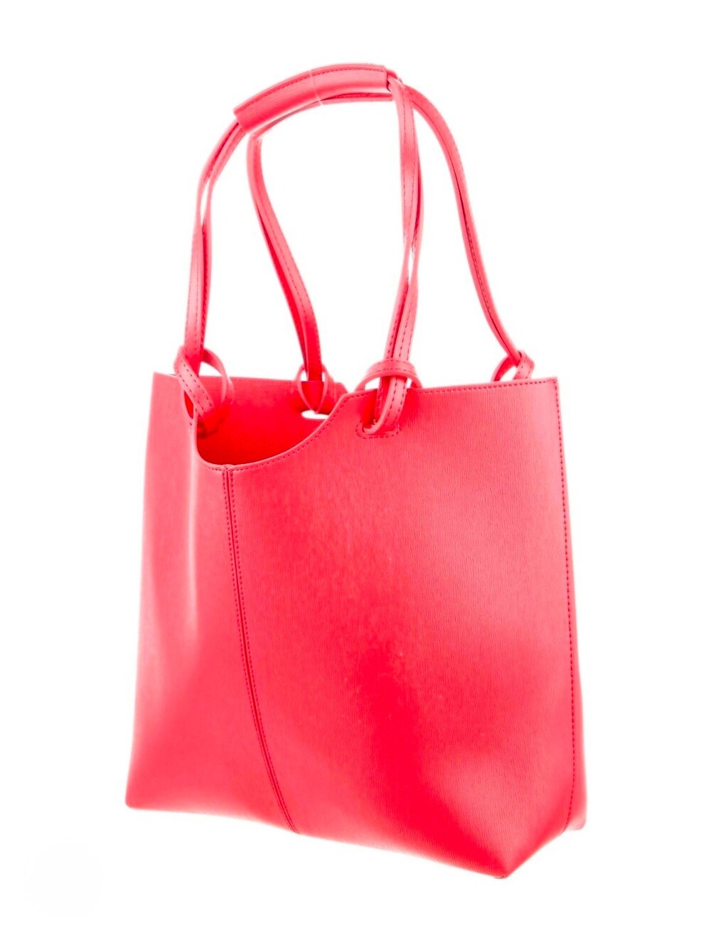 Neiman Marcus Vegan Faux Leather Suede Tote Bag Large Juicy Red 16x12x4"